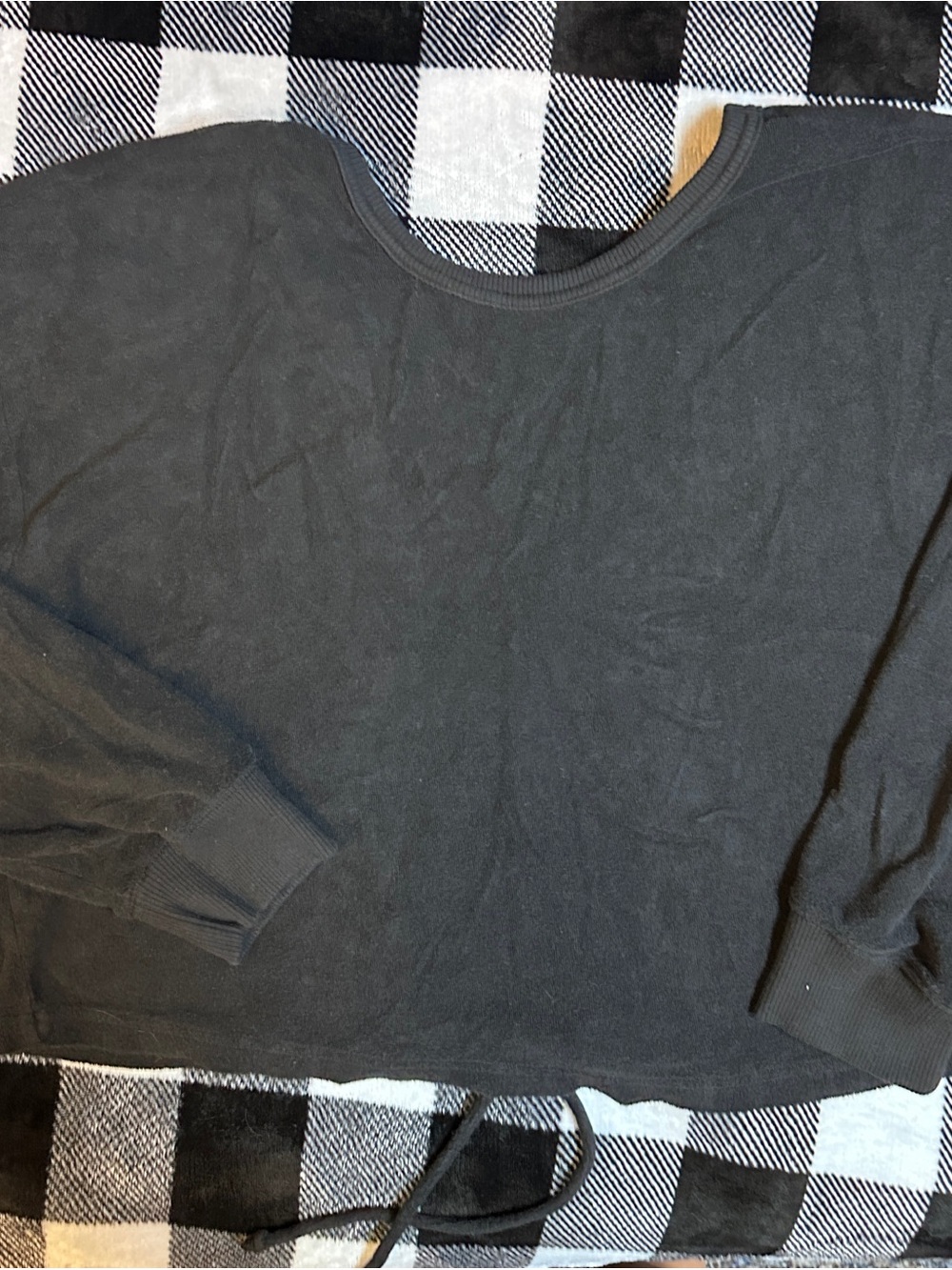 aerie Black Scoopneck Lightweight Terry cinch back cropped sweatshirt